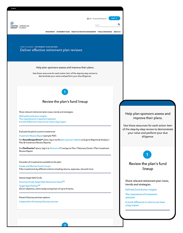 Tablet and mobile phone mockups for the user interface for the retirement review webpage